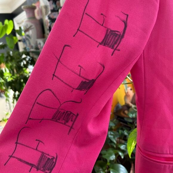 Studio J Cool Wool Pink Reworked Hand Drawn Blazer Vtg 90s - Picture 15 of 16